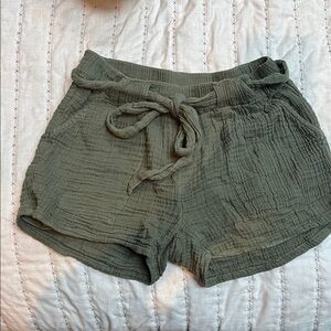 Women's Olive Green Gauze Drawstring Shorts